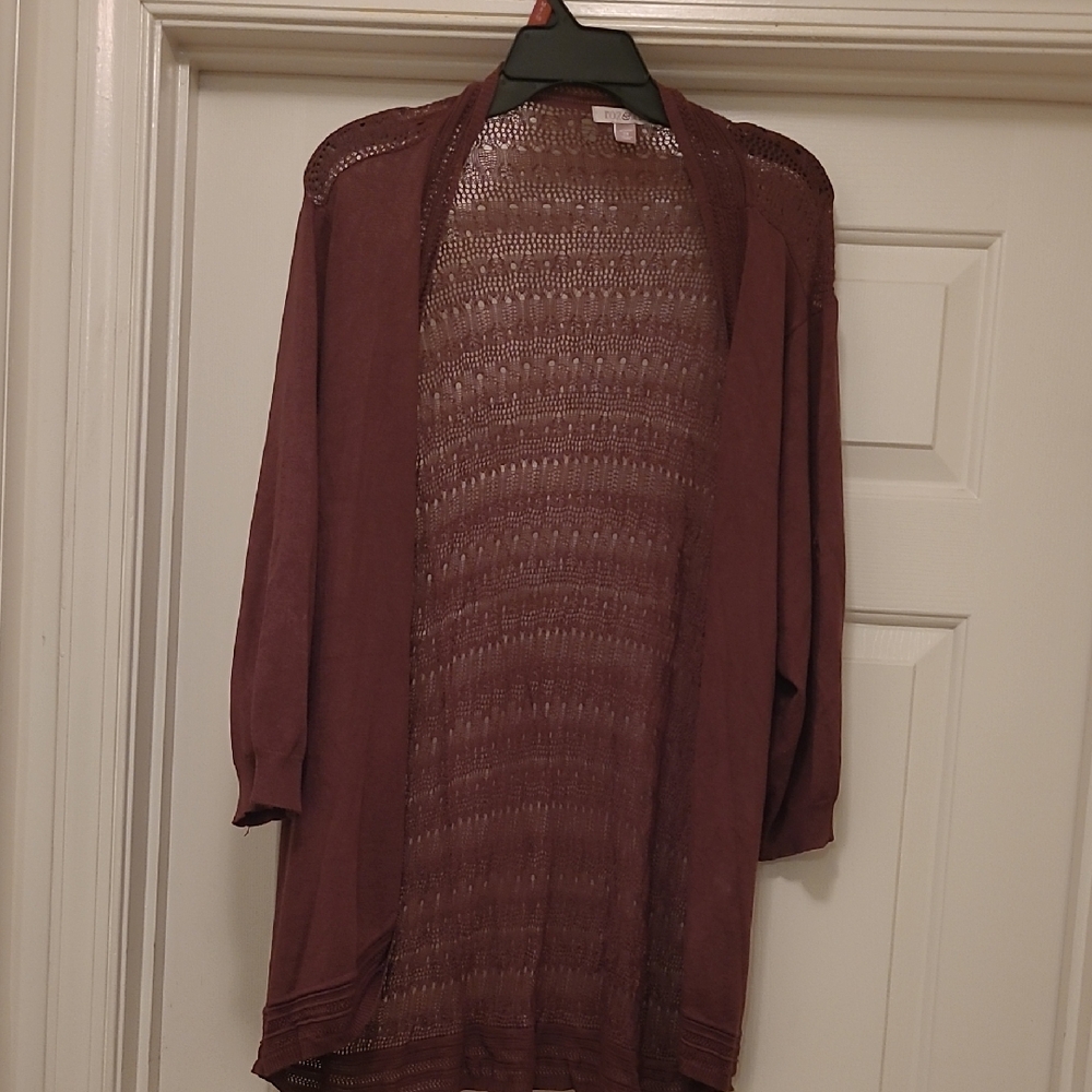Roz & Ali Women's Open-Front Cardigan - Brown, Preowned.